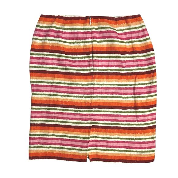 Talbots Striped Linen Pencil Straight Lined Mini Skirt Size 4 Spring Pink Orange - Picture 4 of 9
